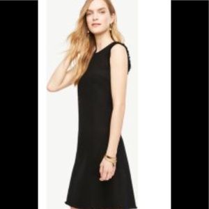 Fringe trim shift summer dress black